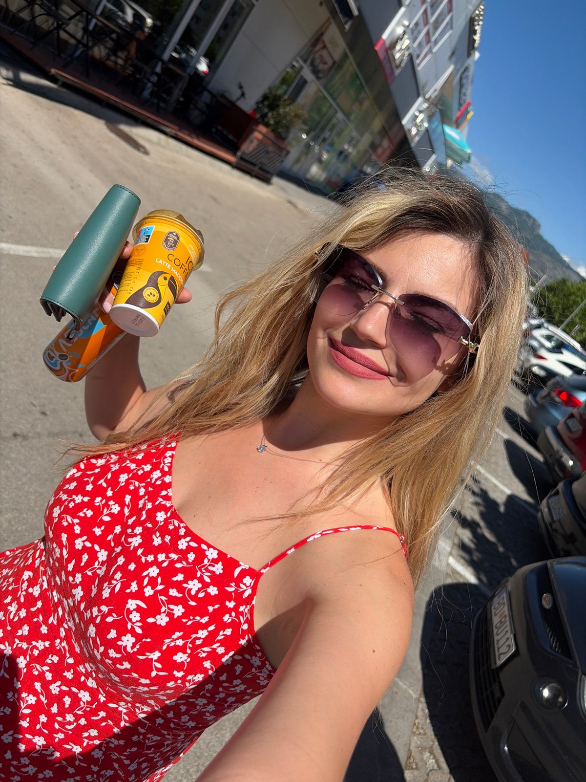 Woman takes sunny selfies in Podgorica
