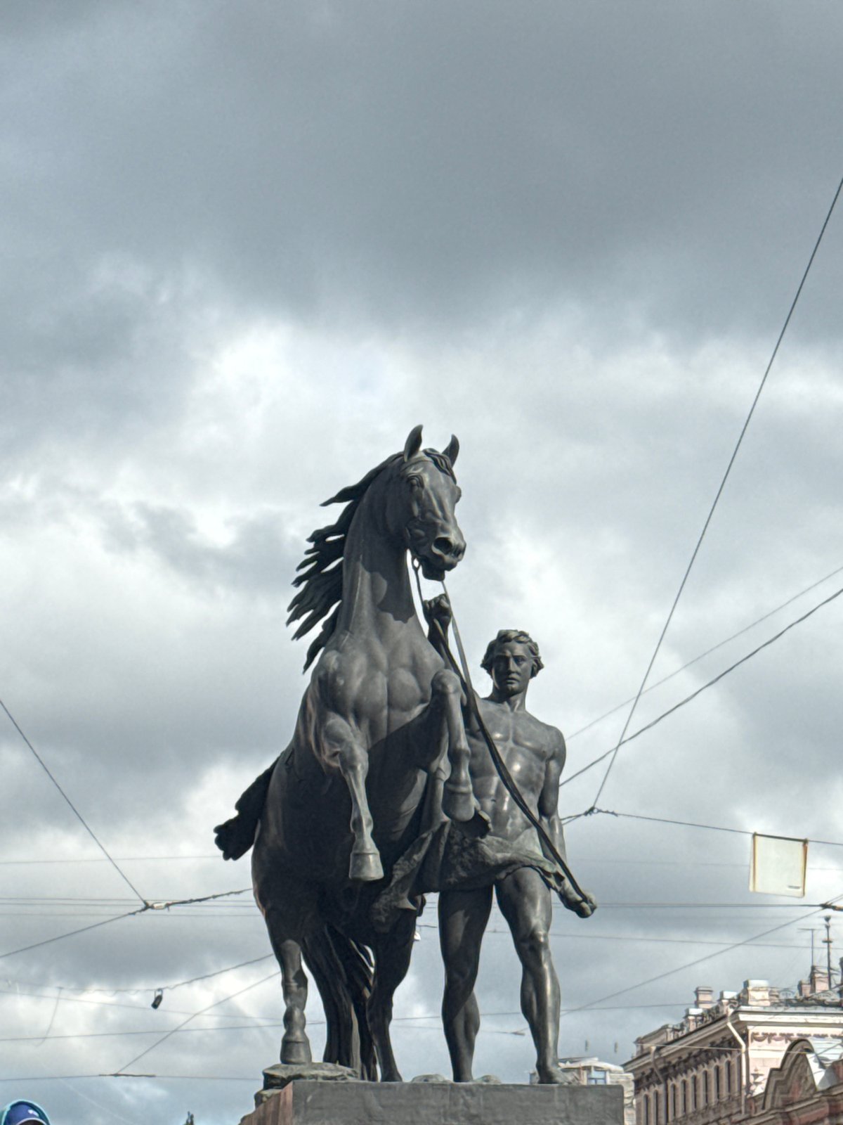 Tourists visit Bronze Horseman statue in Saint Petersburg