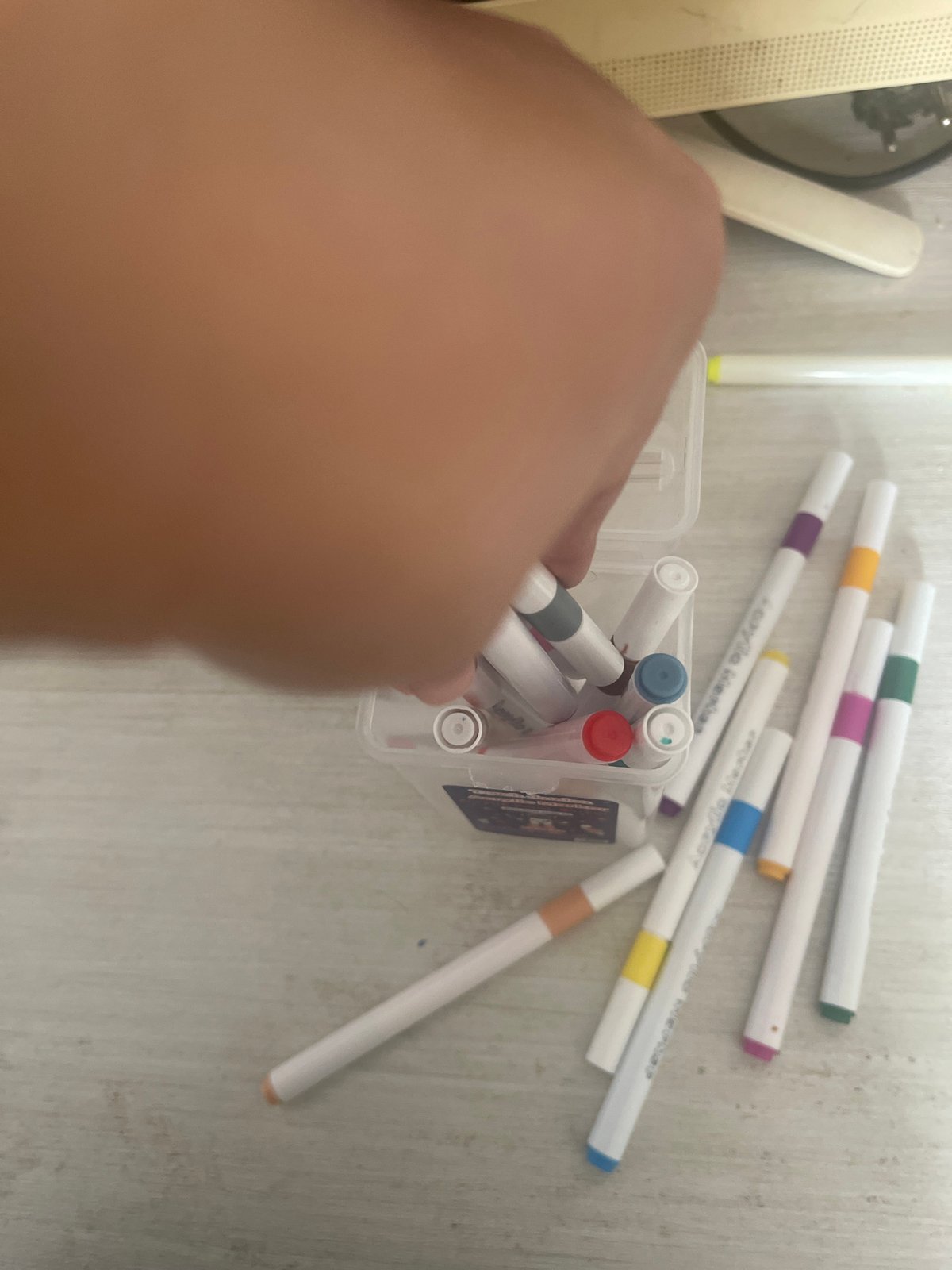 Sorting markers, snacking, and hanging with the cats