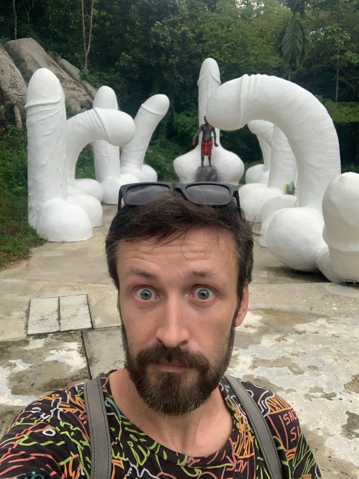 Tourist visits phallic sculpture garden in Thailand