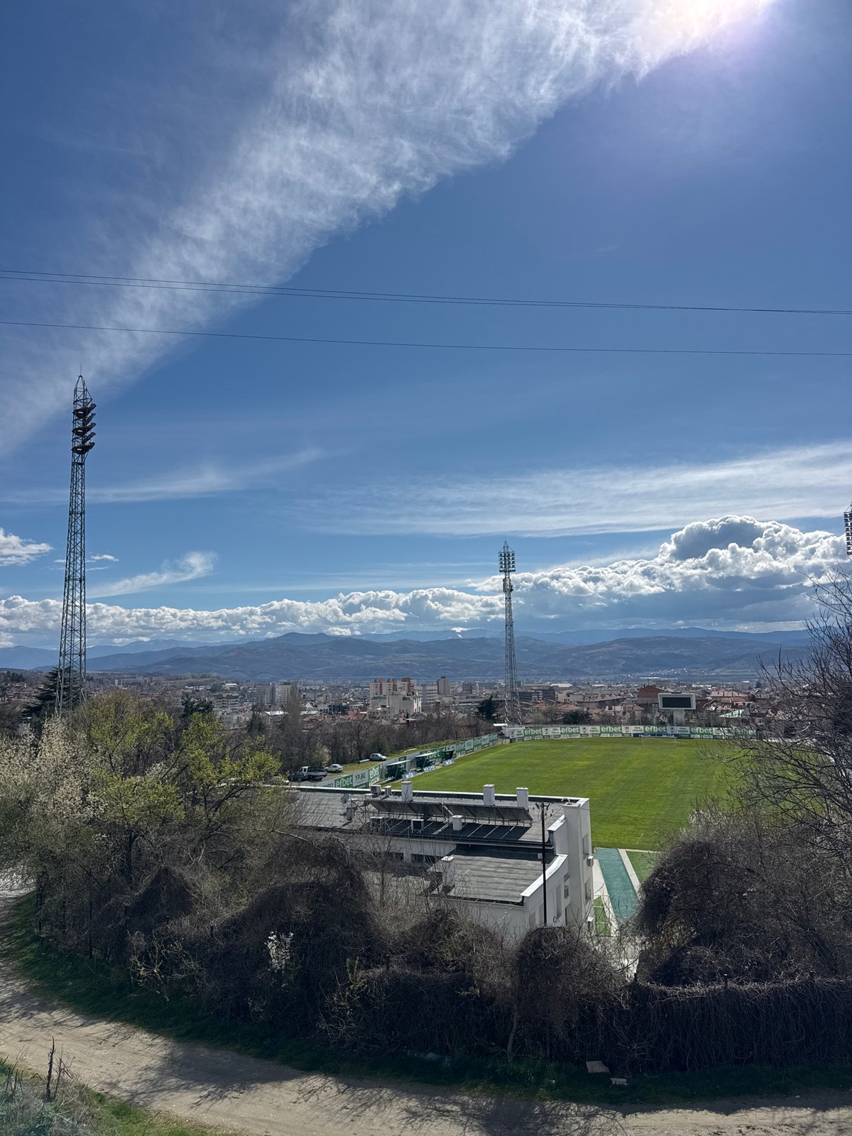 Sunny day view of football stadium complex in Blagoevgrad