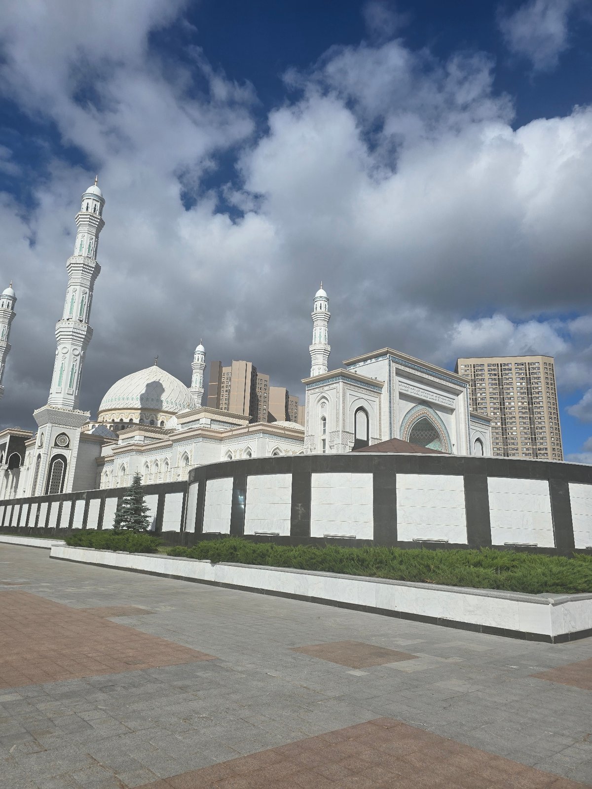 Hazrat Sultan Mosque stands tall under cloudy Astana skies