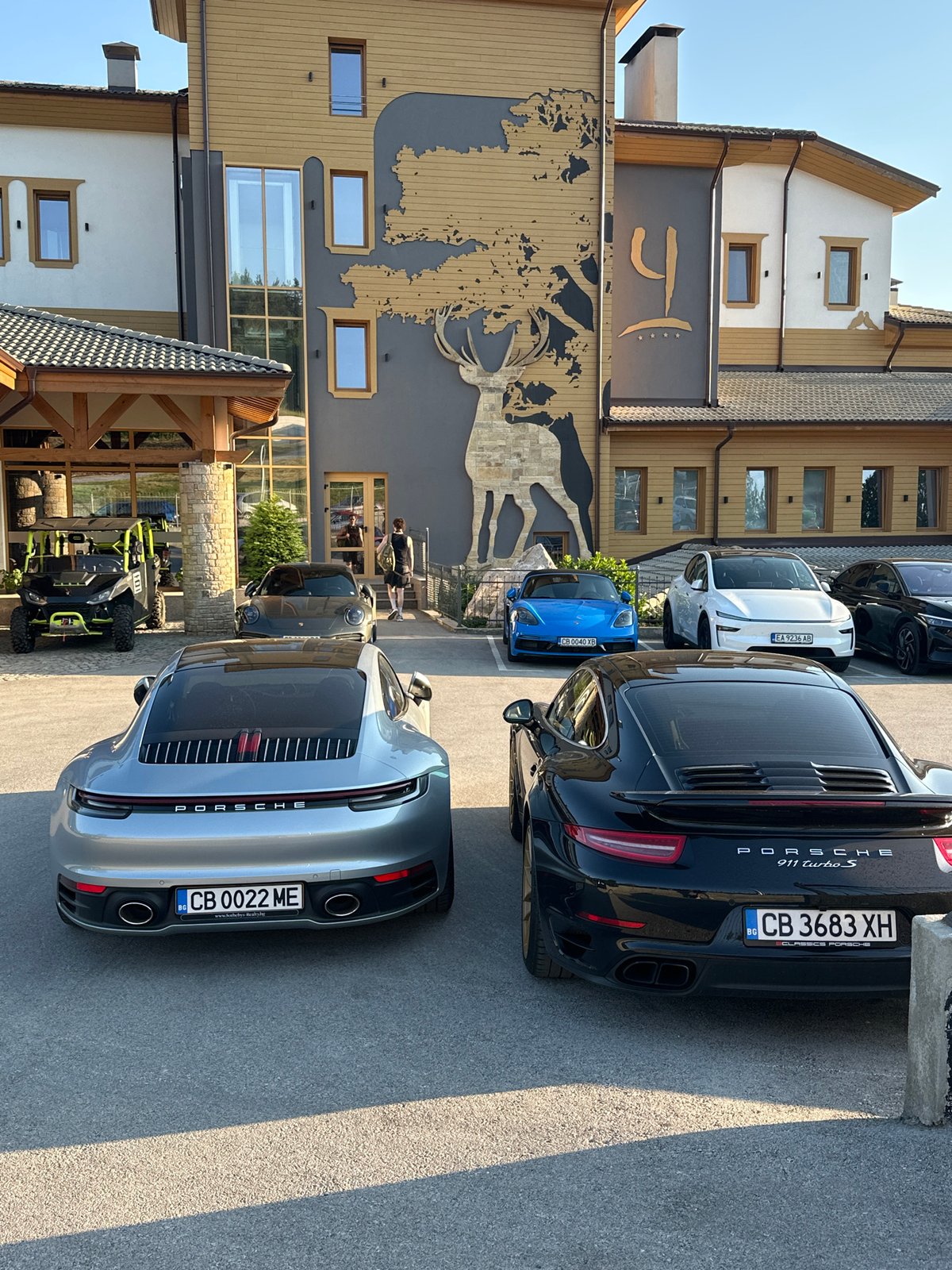 Porsche club meetup fills hotel parking lot in rural Bulgaria
