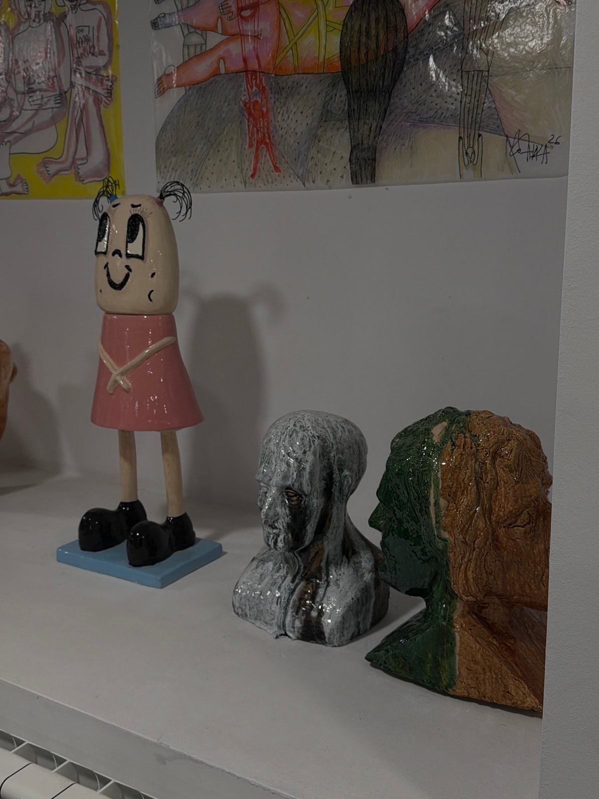 Art gallery exhibition featuring ceramics and sculptures documented in Sofia