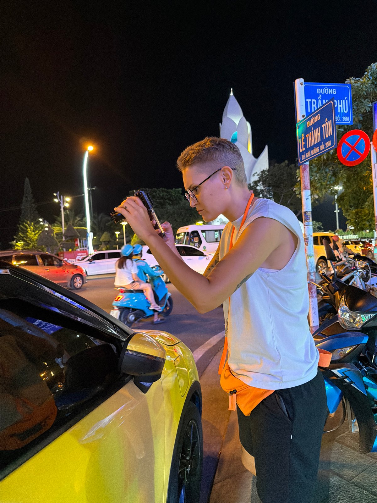 Nha Trang's central square at night, street art and seafood