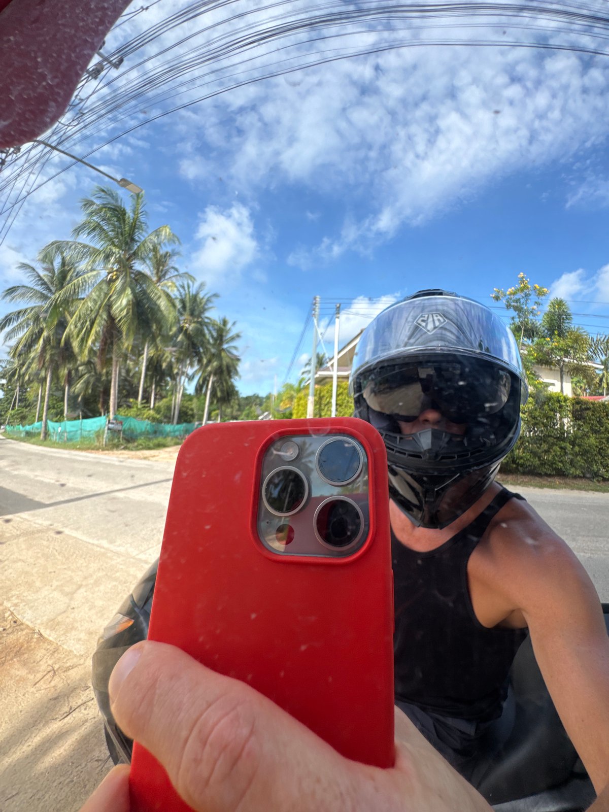 Mixed scenes from Ko Pha Ngan: selfies, bonfires, tropical houses