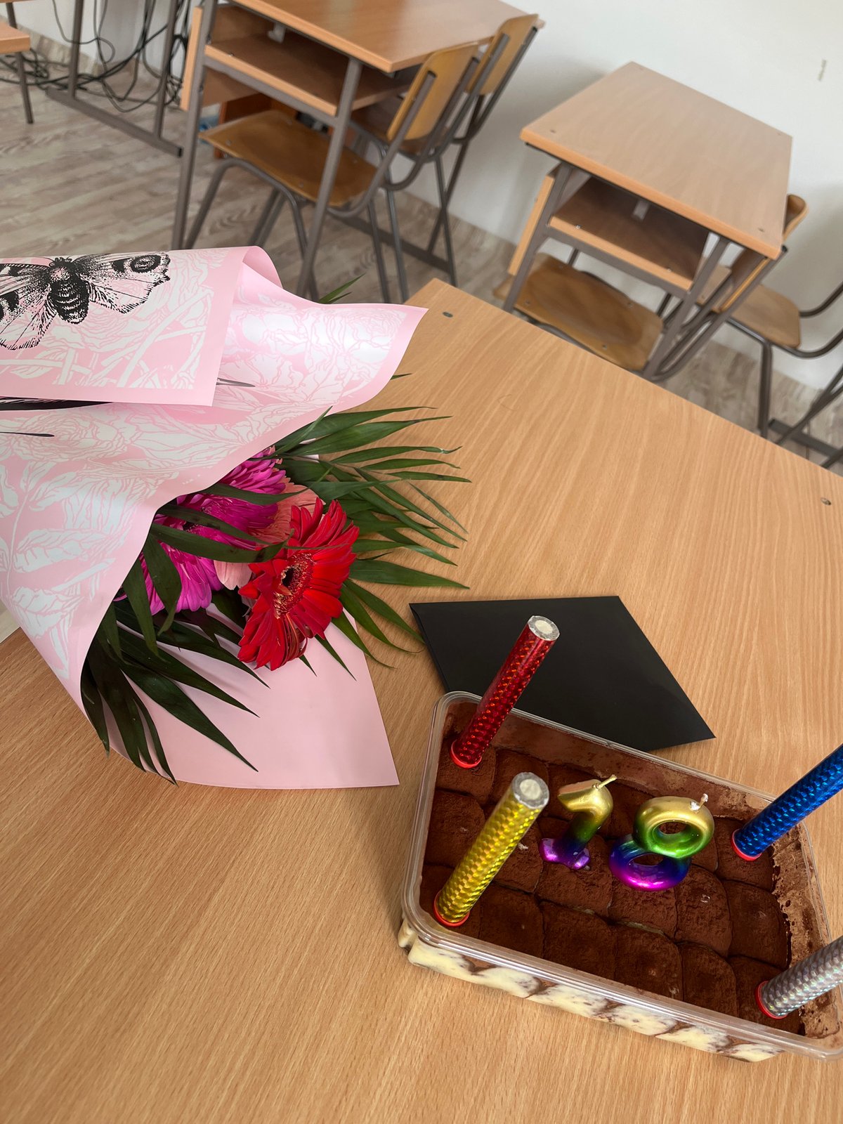 Classroom celebration with tiramisu dessert in Karnobat, Bulgaria