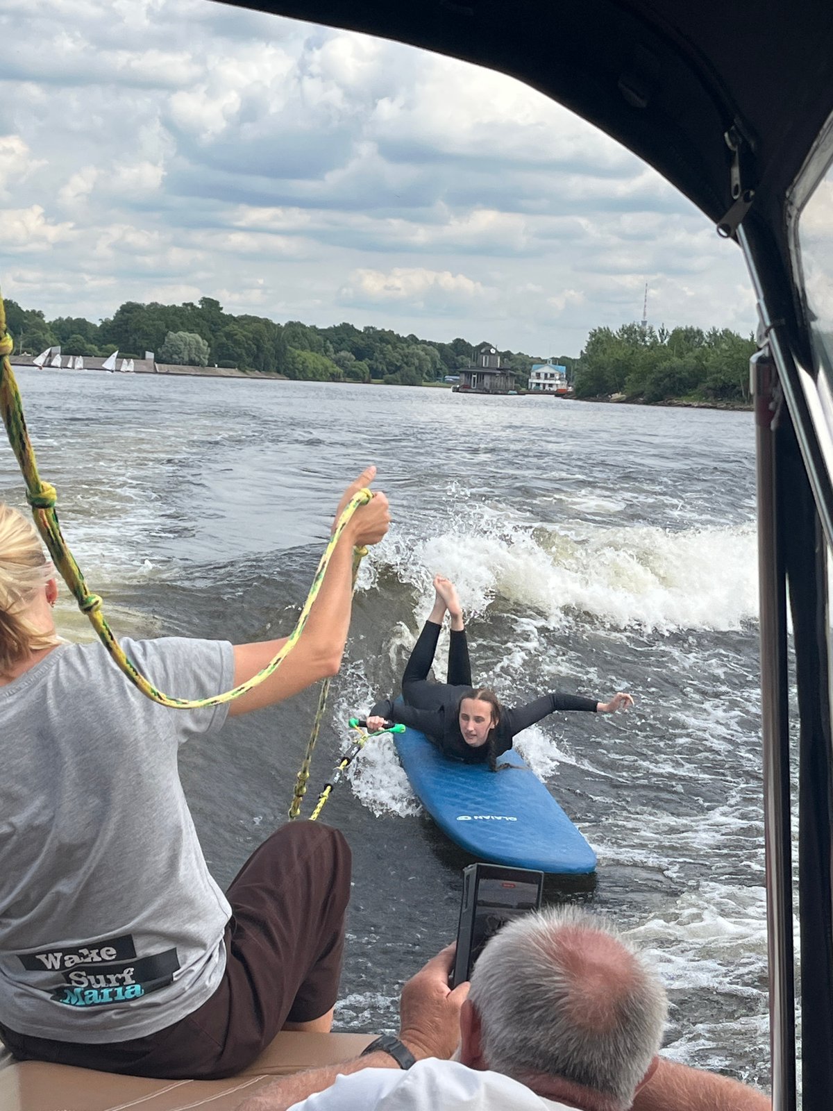 Wakesurfing and river activity on the Neva, Saint Petersburg