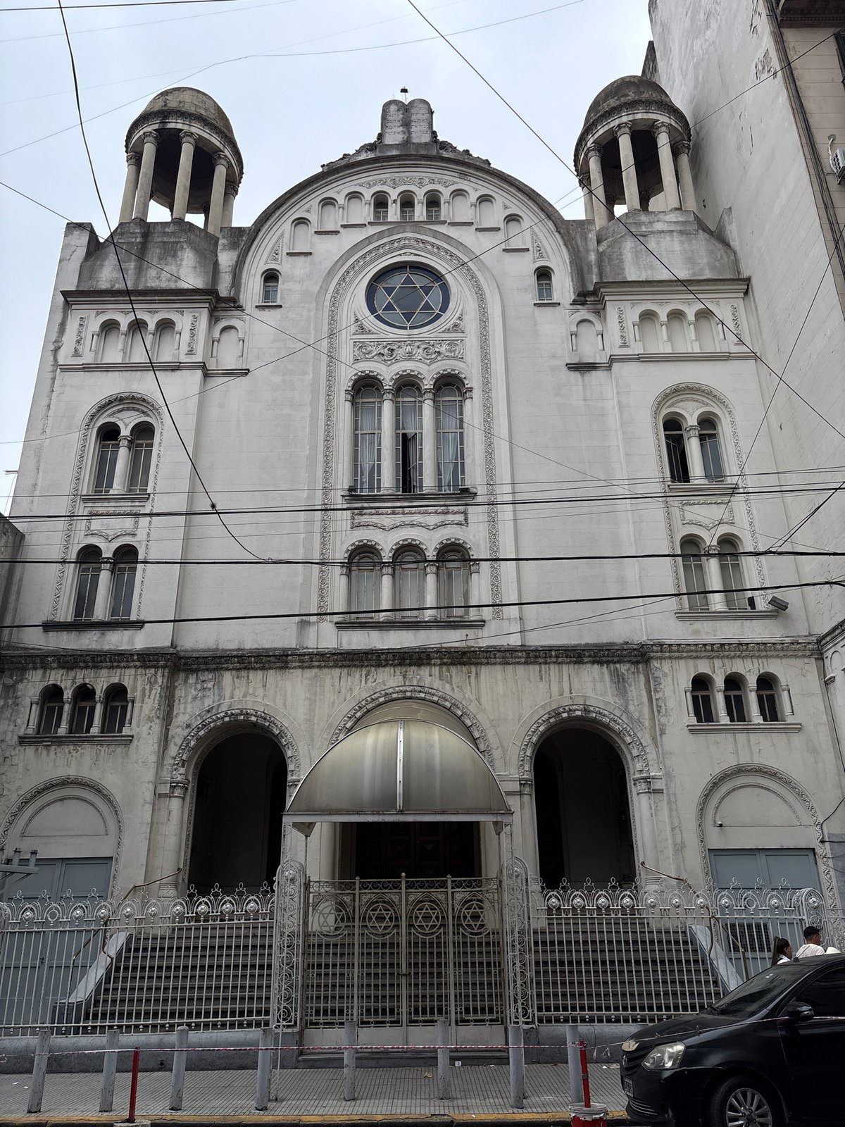 Ornate synagogue facade photographed in Buenos Aires