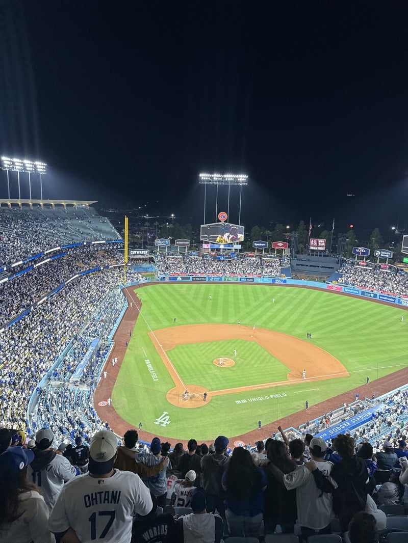 Large crowd fills Dodger Stadium for nighttime baseball game