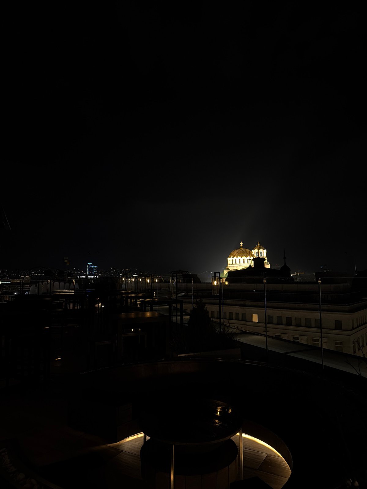 Alexander Nevsky Cathedral illuminated in Sofia nighttime cityscape