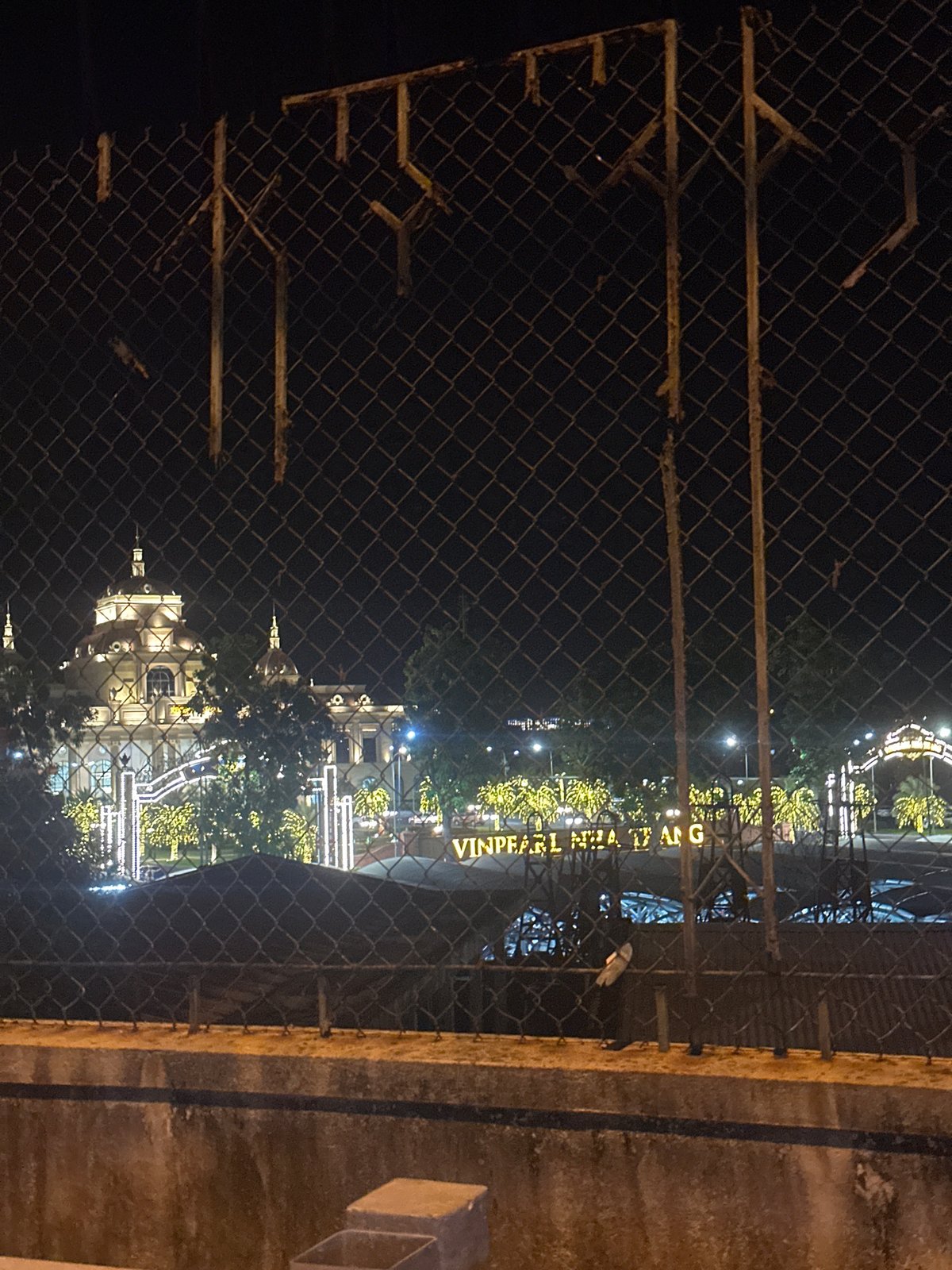 Grand illuminated palace-like building observed in Nha Trang Vietnam