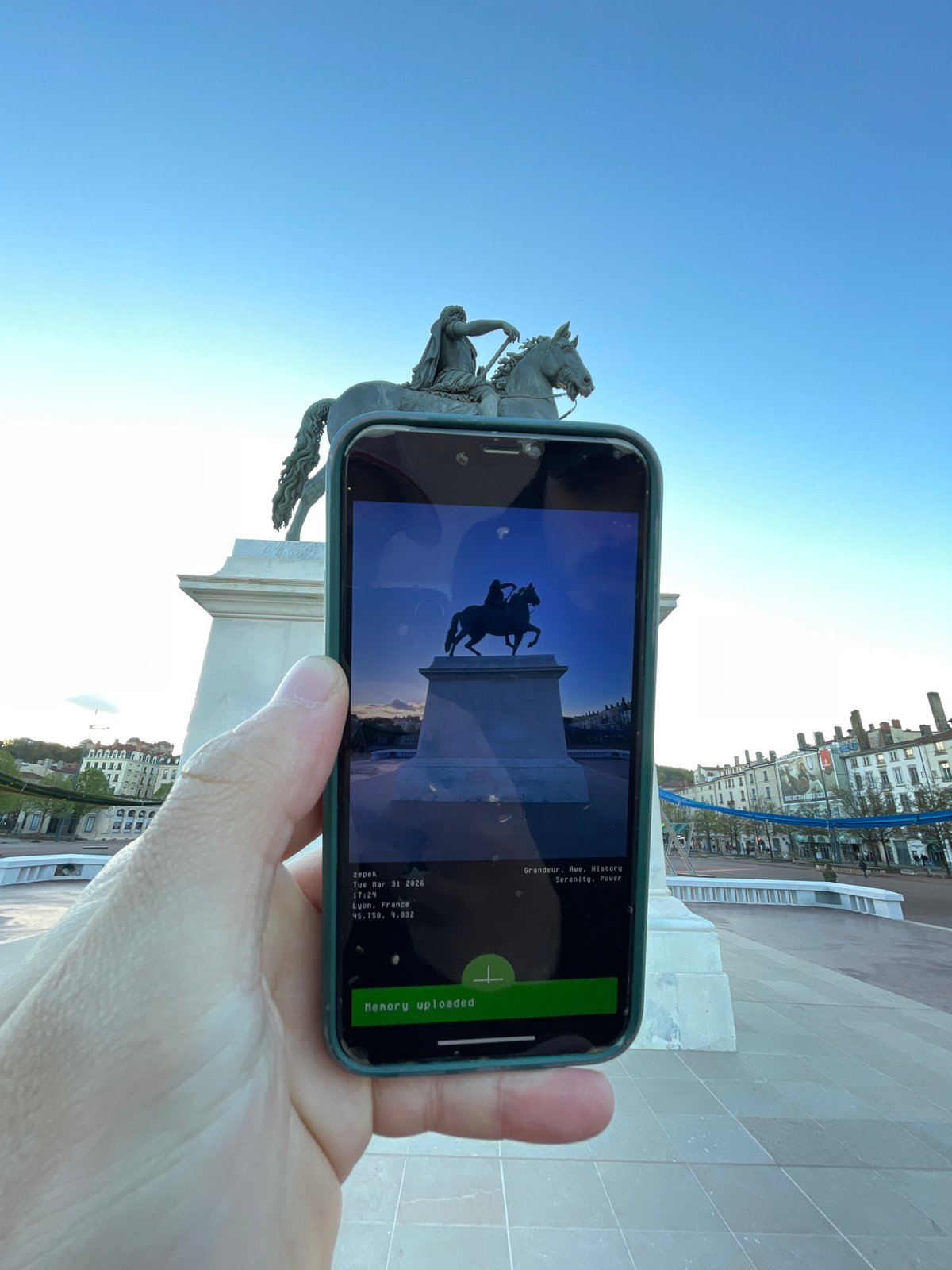 Film production and floral displays documented around Lyon fountain