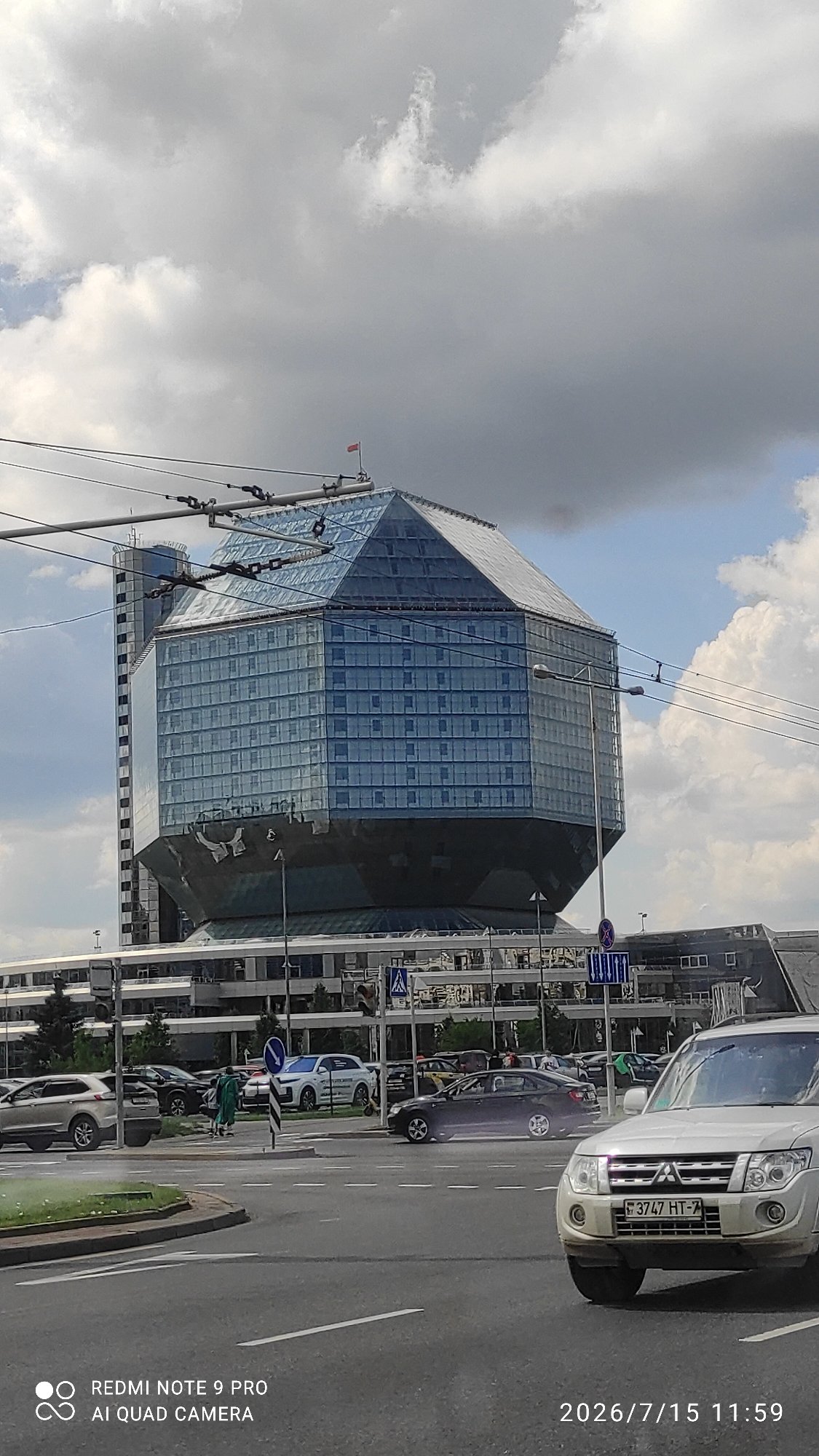 Minsk's iconic diamond-shaped National Library, July morning