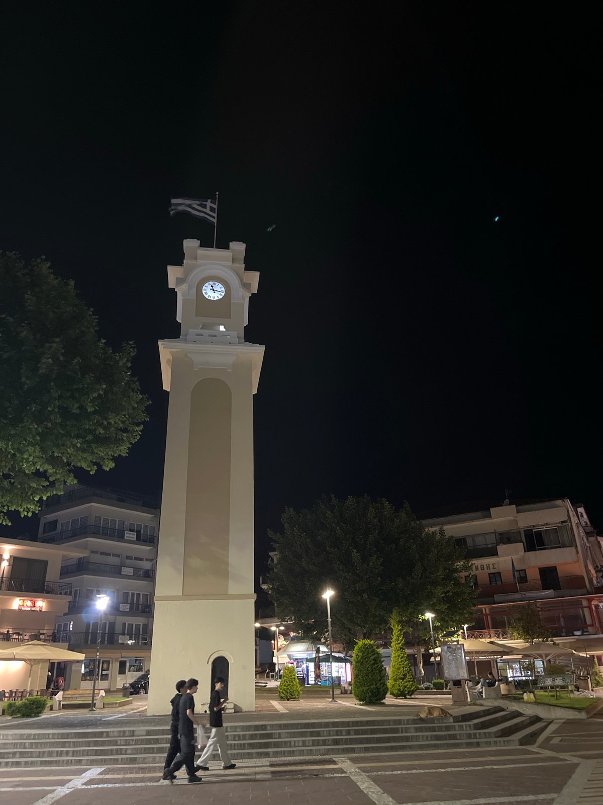 Evening gathering at Xanthi Clock Tower square cafe