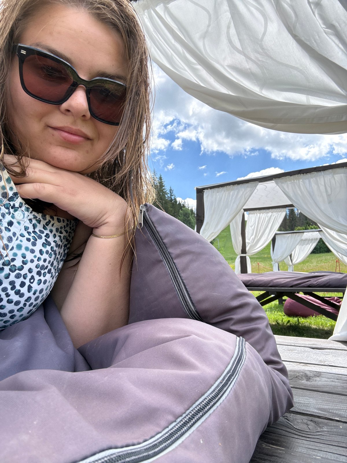 Morning poolside moments captured from multiple angles in Nechkino