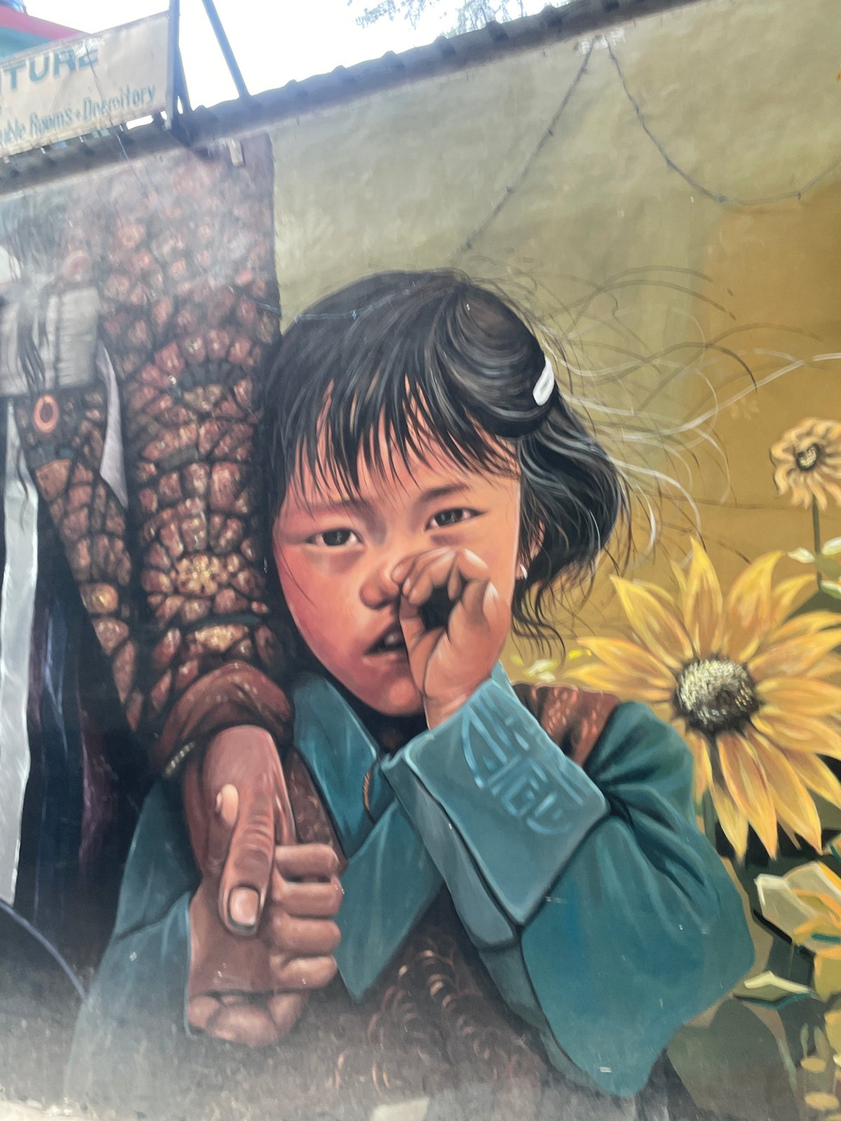 Tibetan mural and mountain views documented in Dharamshala