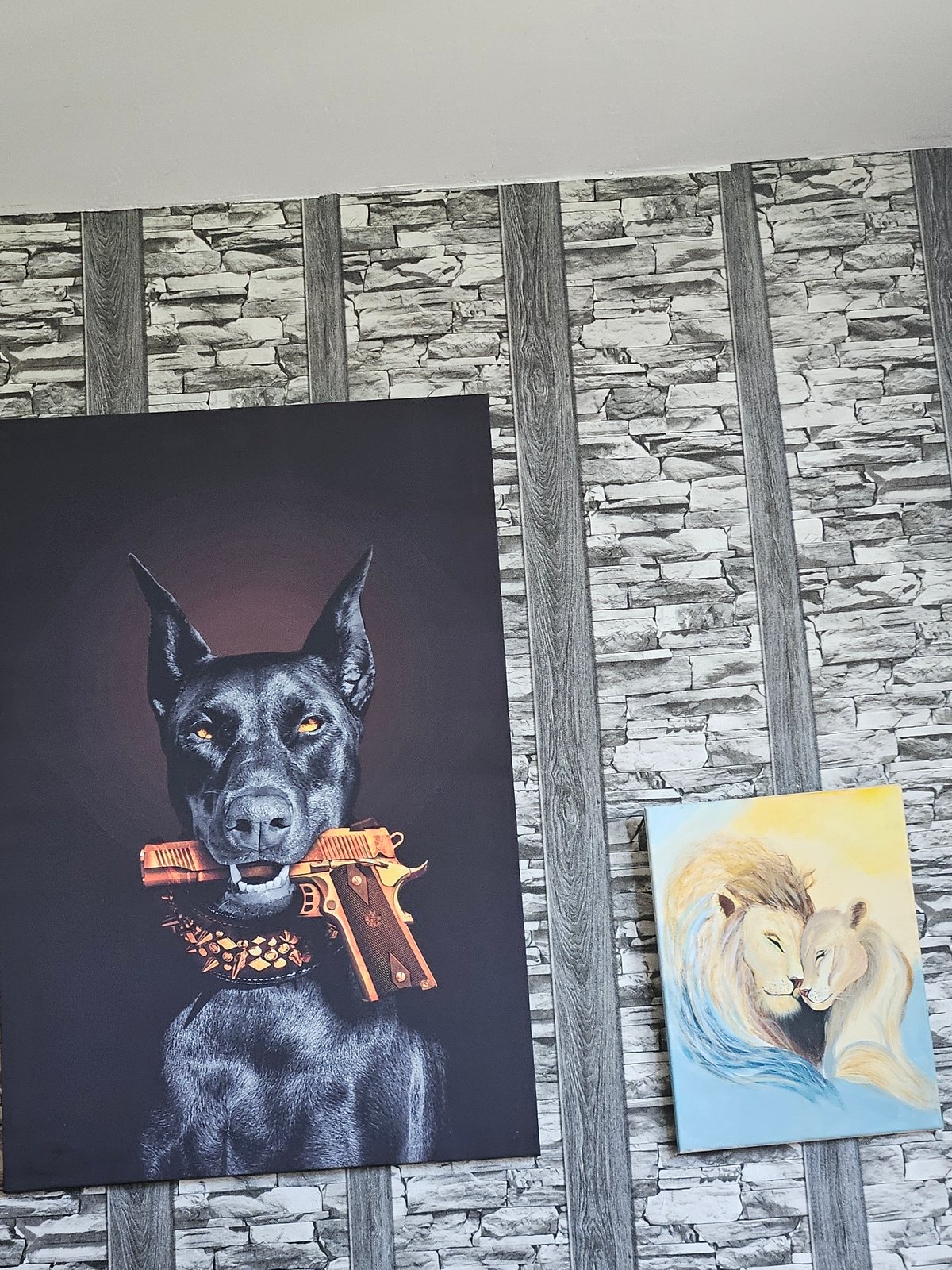 Interior wall with lion artwork documented in Voden, Bulgaria
