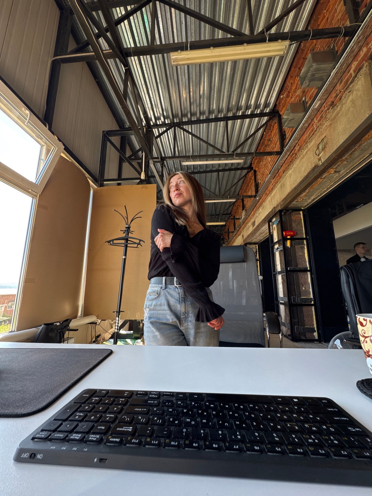 Woman documented during early morning office session in Chaikovsky
