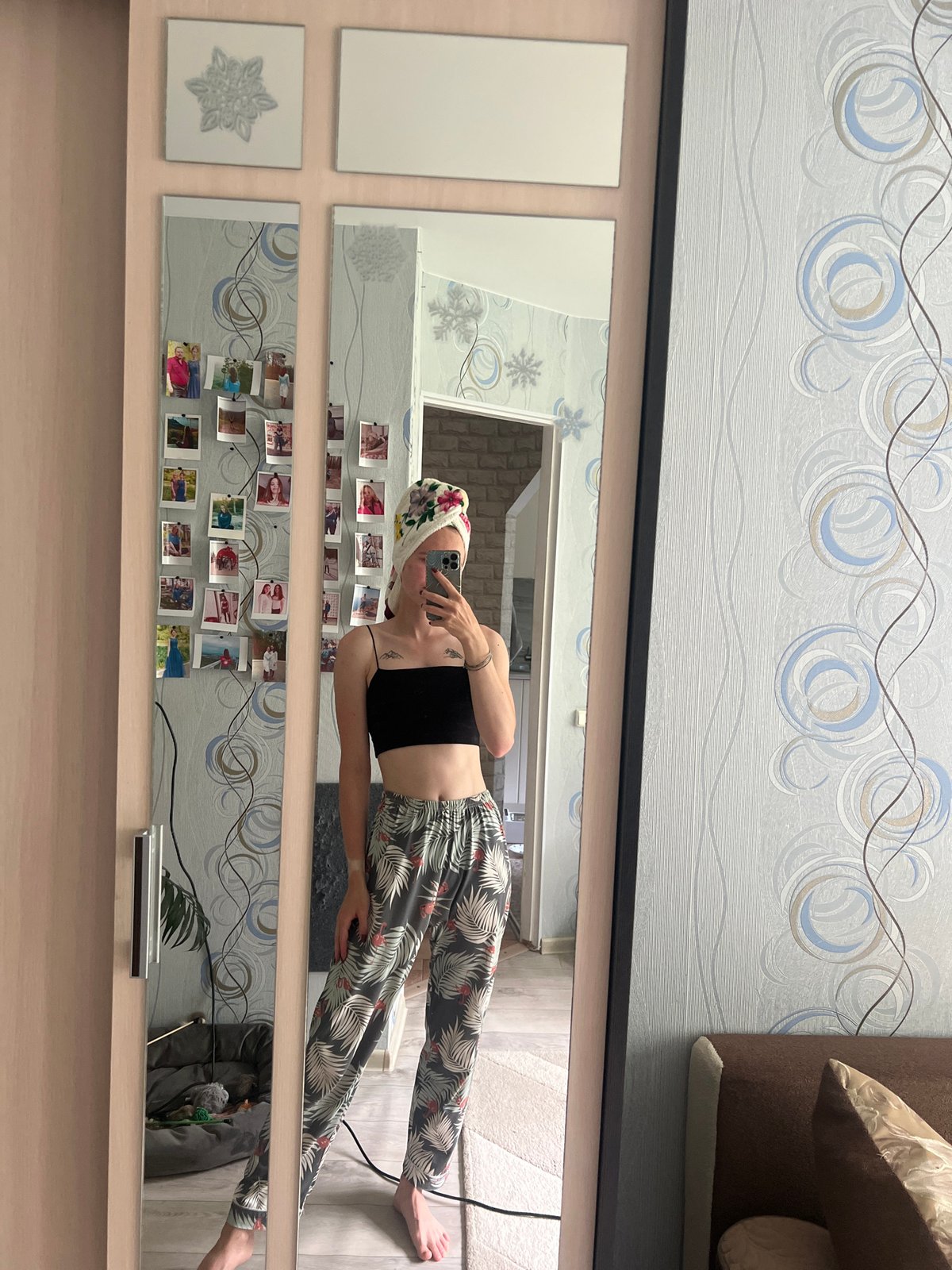 Morning mirror selfie session across outfit changes in Chaikovsky