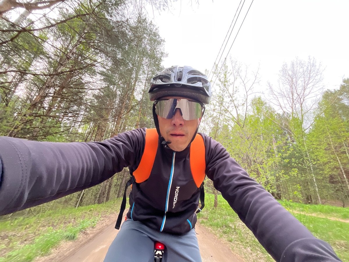 Cyclist documents trail ride through forest paths in Chaikovsky
