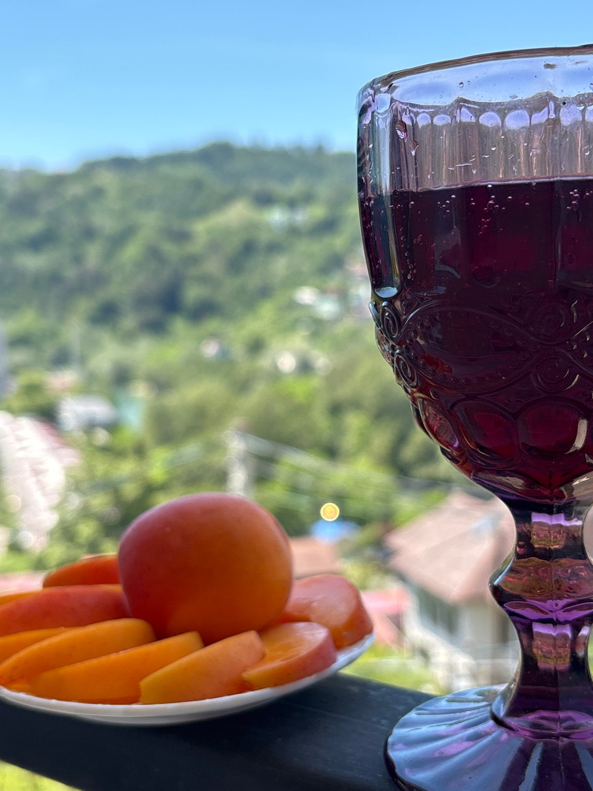 Lazy summer morning in Sochi — food, fruit, and a pug