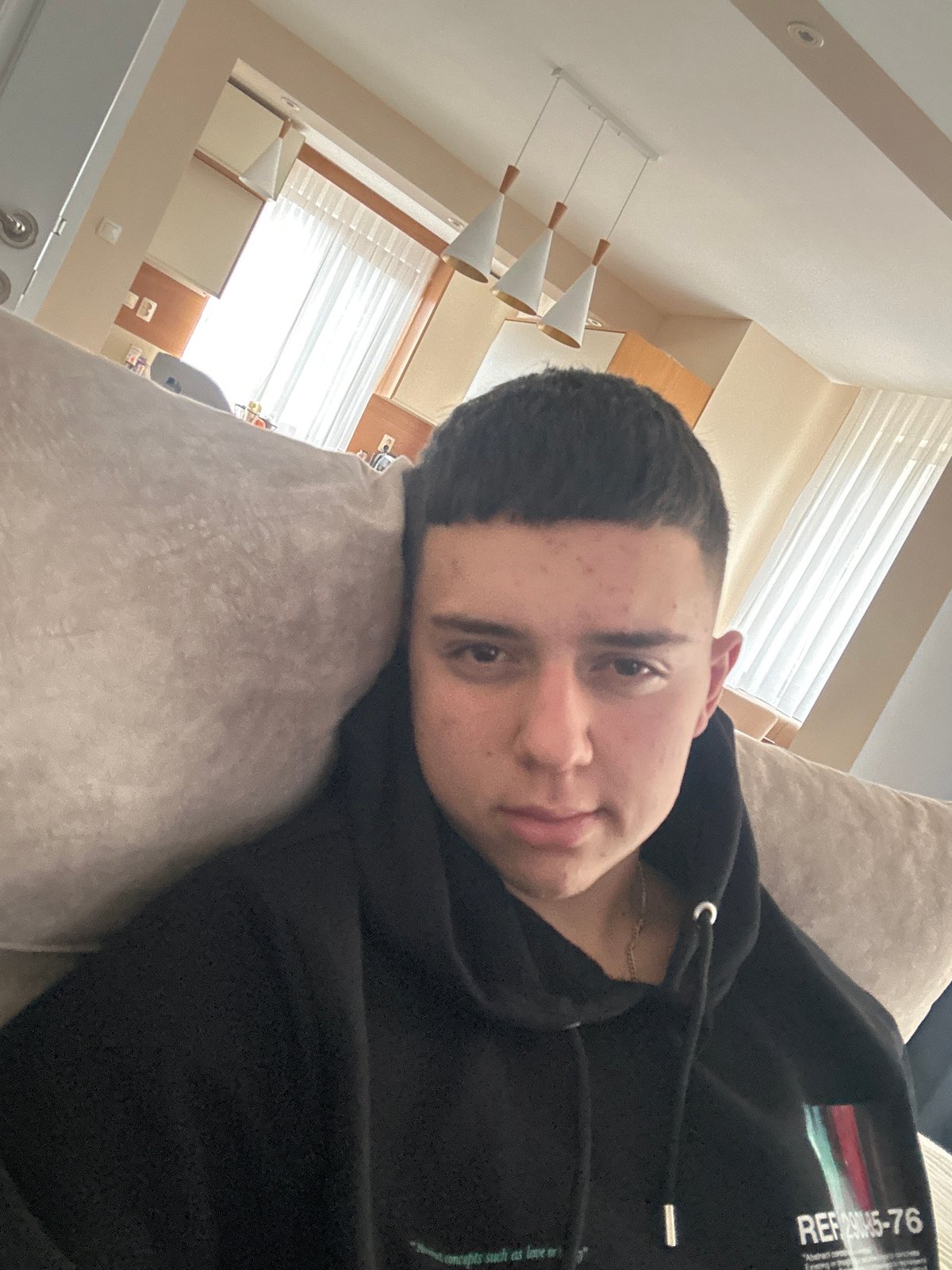 Person relaxes, takes selfies at home in Zlatograd, Bulgaria
