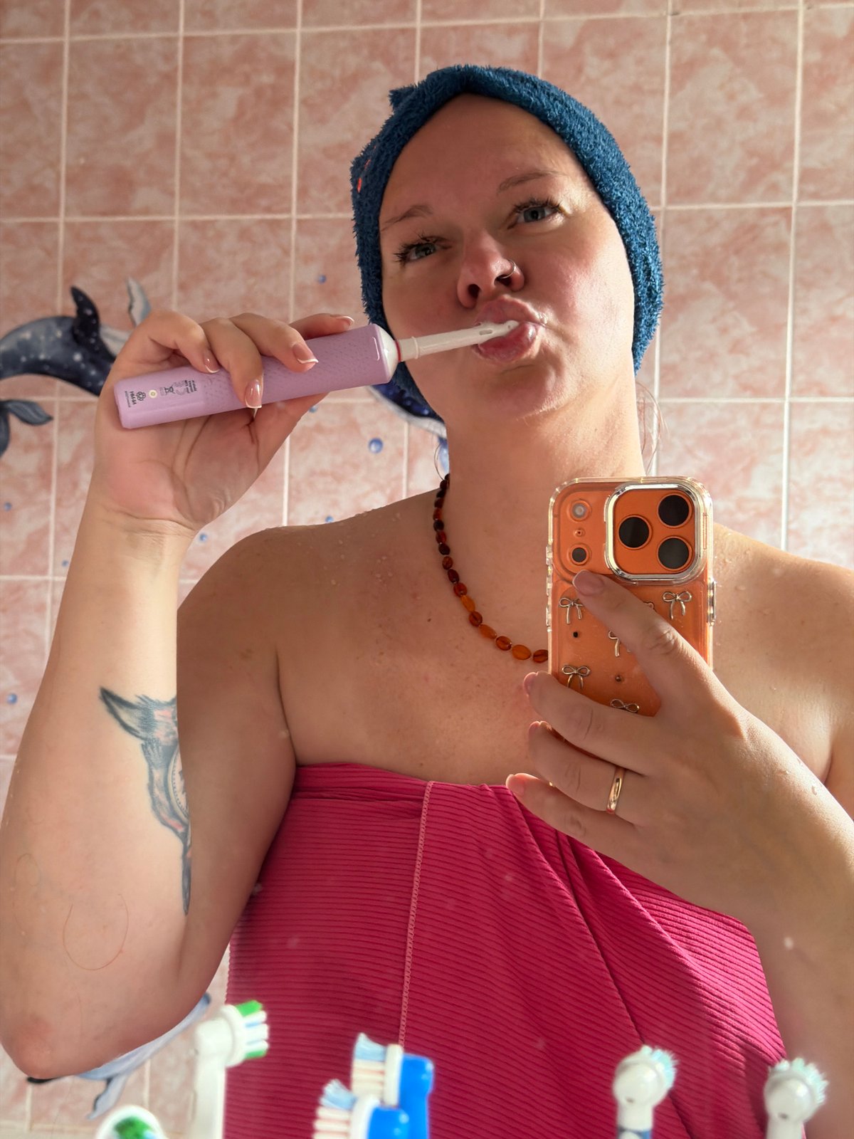 Morning routine documented in Chaikovsky: toothbrushing and breakfast preparation