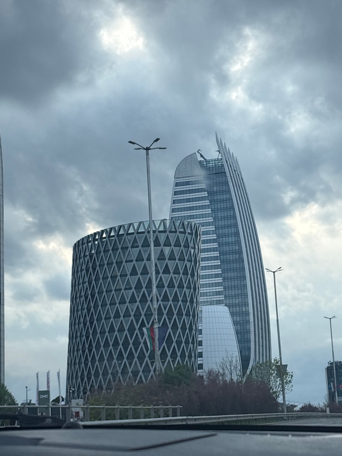 Rotated cityscape view captured from vehicle in Sofia