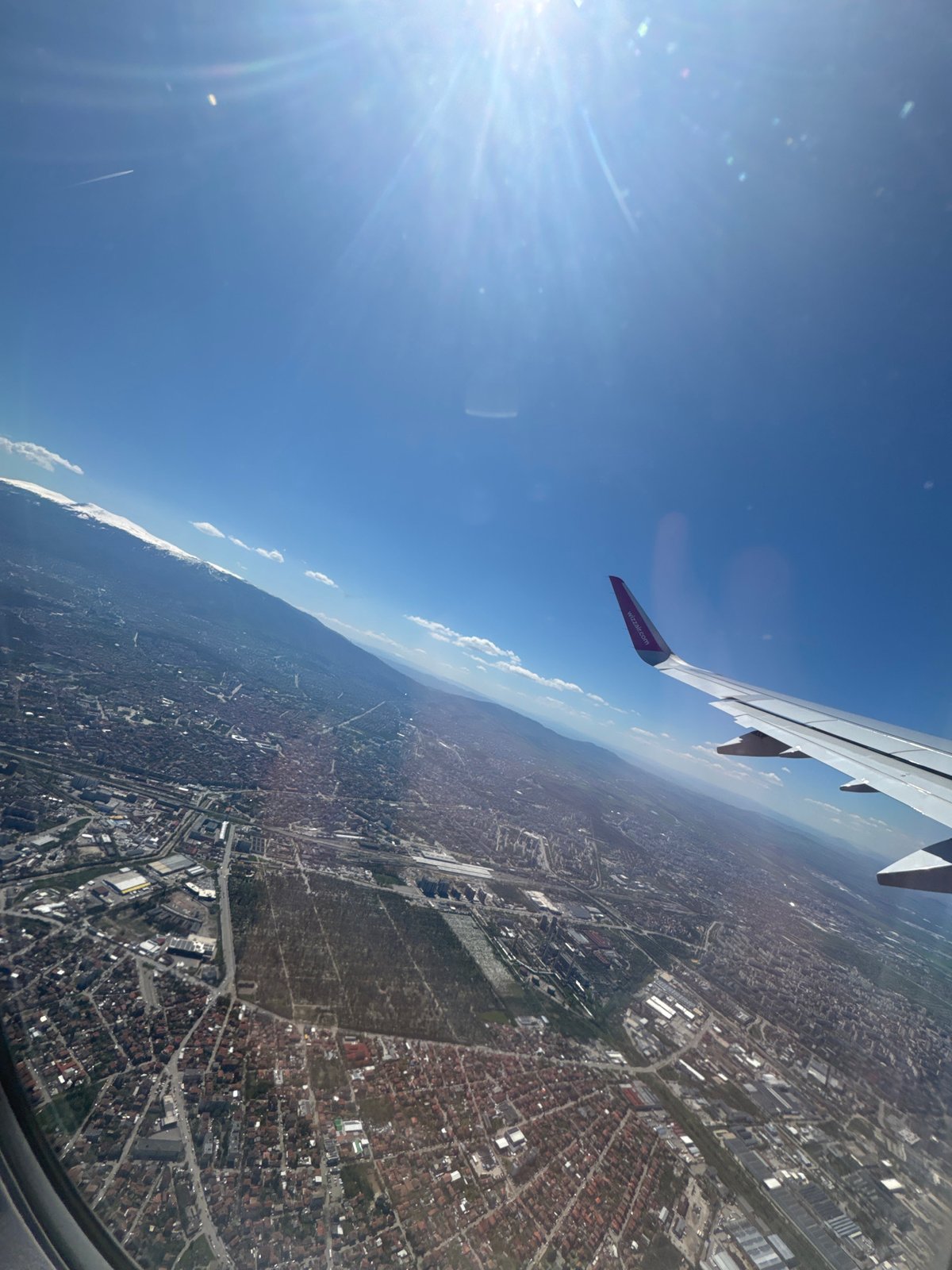 Aerial view of Sofia captured from airplane window