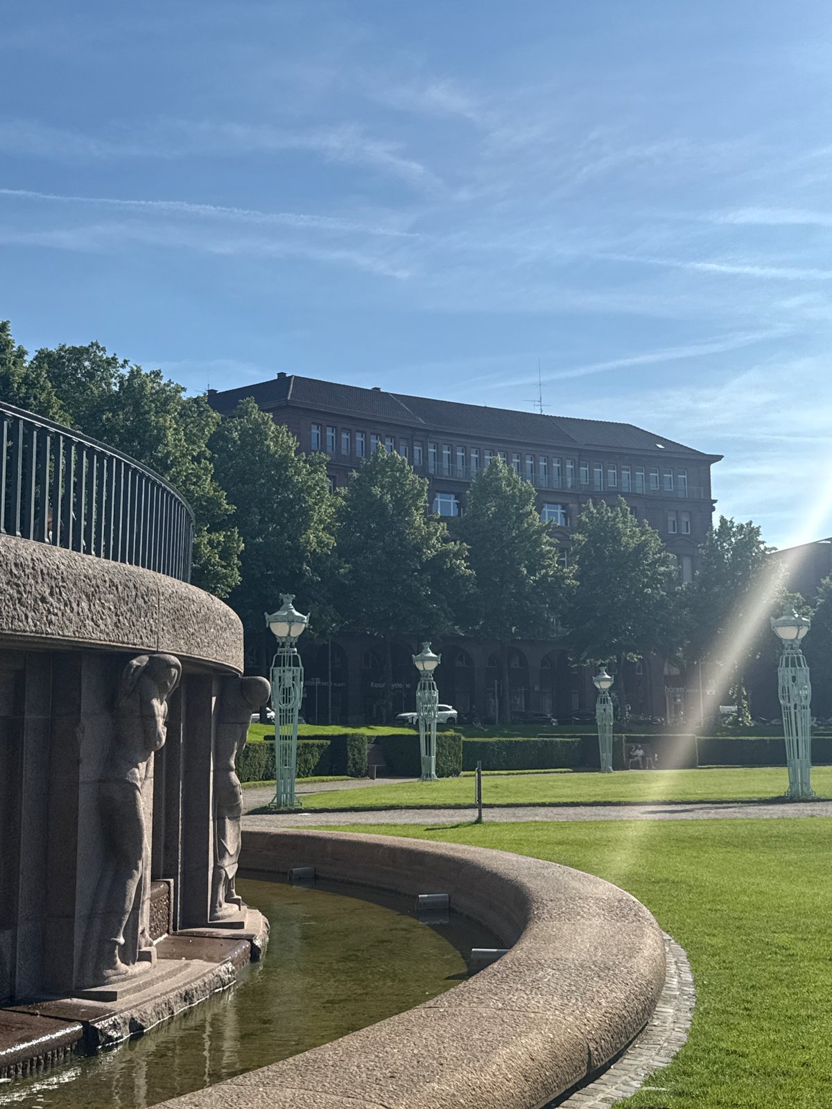 Sunny afternoon at Mannheim's historic Wasserturm district documented