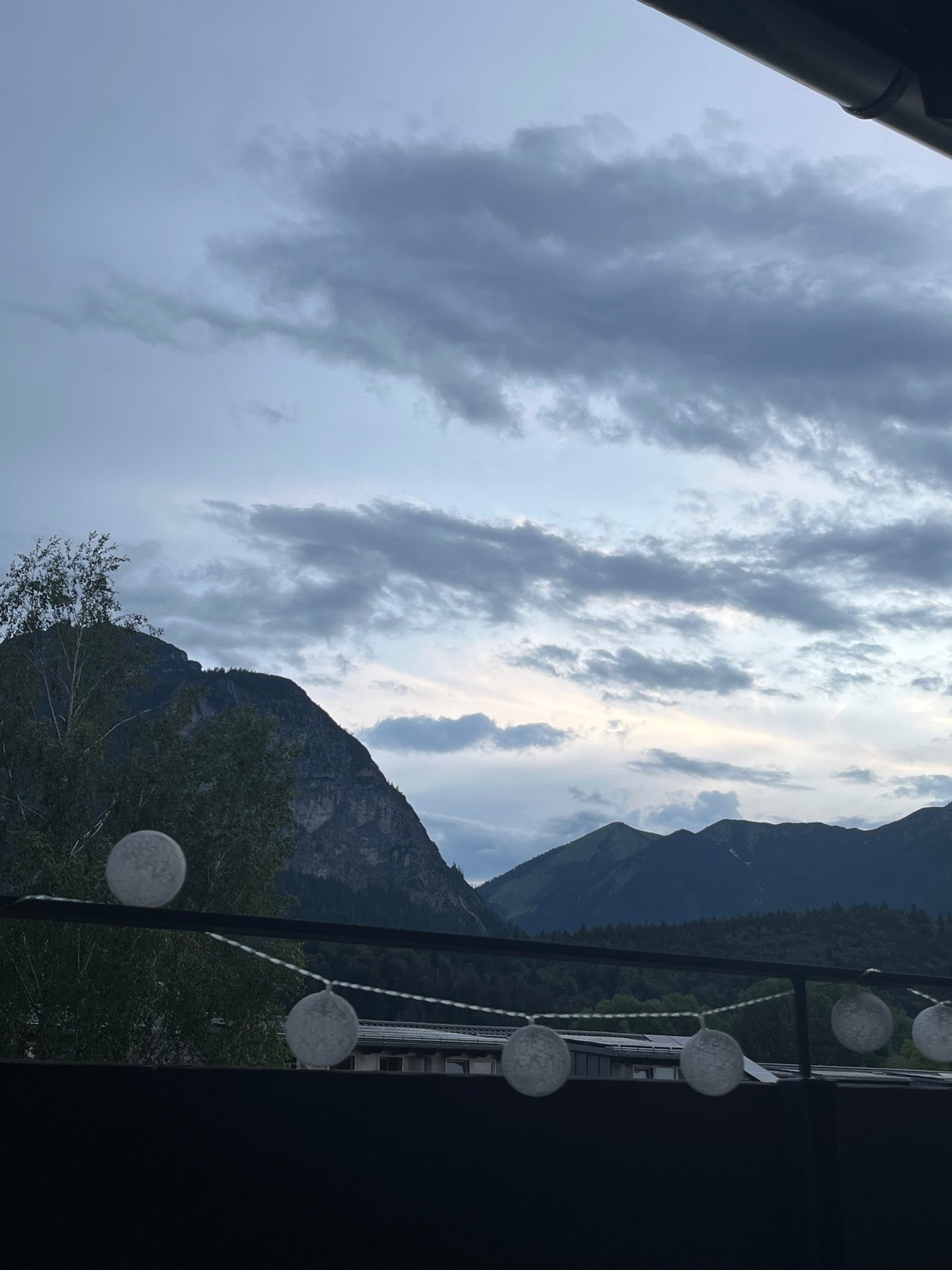 Balcony views over the Bavarian Alps at dusk, Garmisch-Partenkirchen