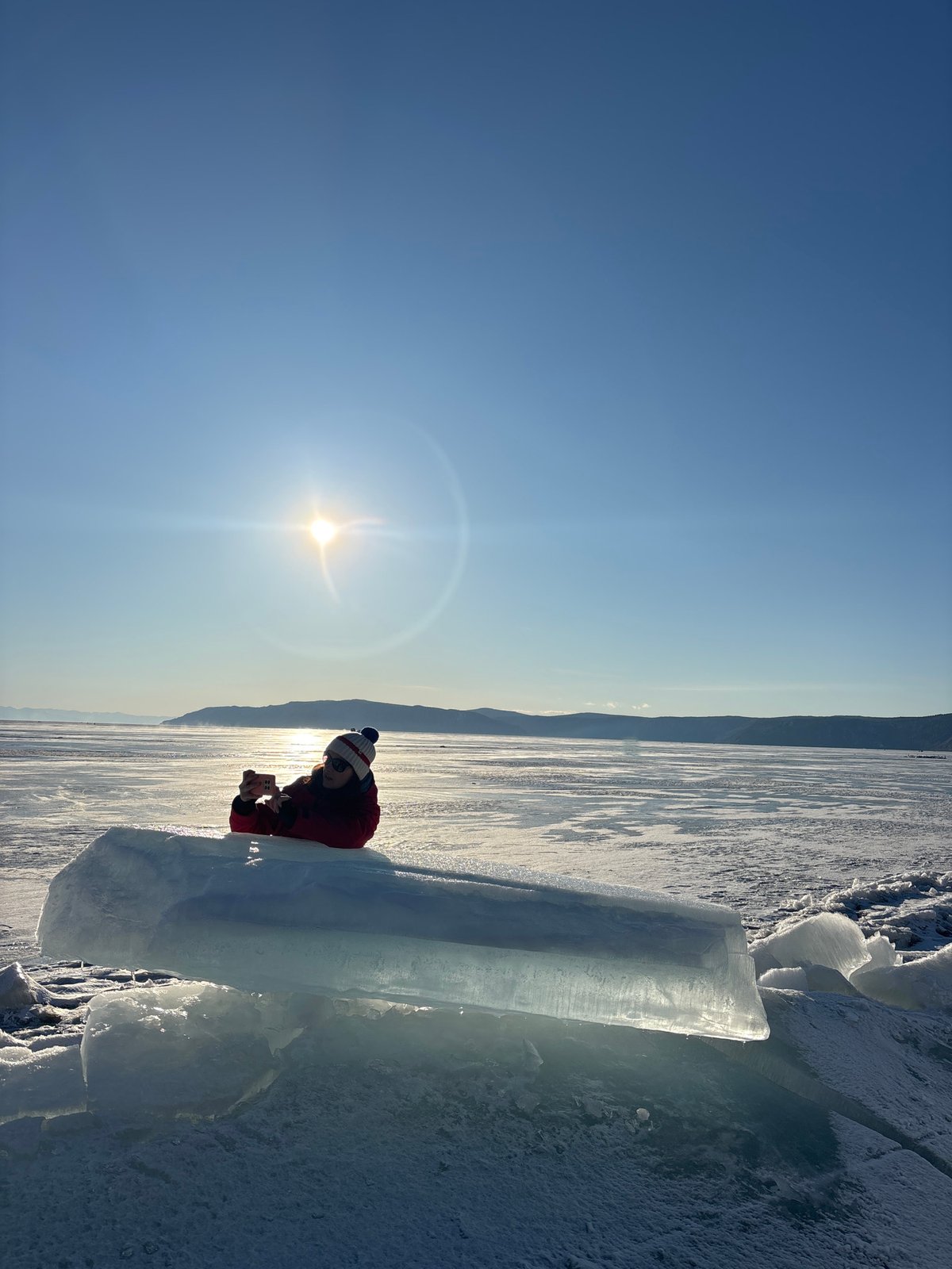 Winter tourism documented at frozen Lake Baikal near Listvyanka