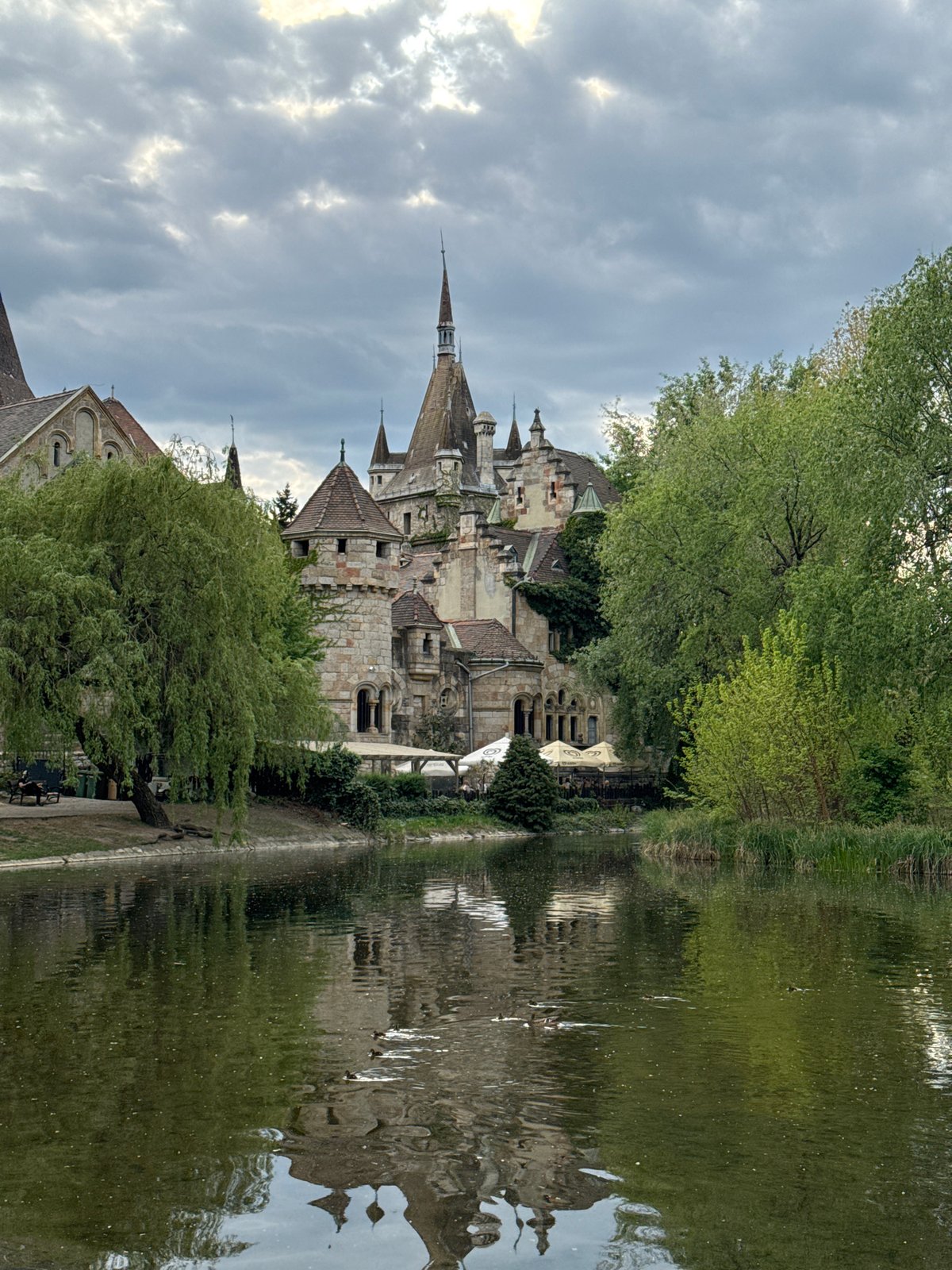 Vajdahunyad Castle photographed with reflection in Budapest's City Park