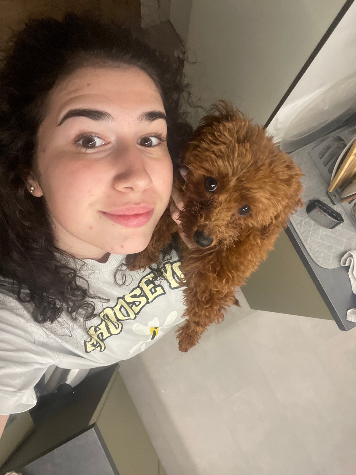 Woman enjoys afternoon playtime with poodle and cat in Sofia