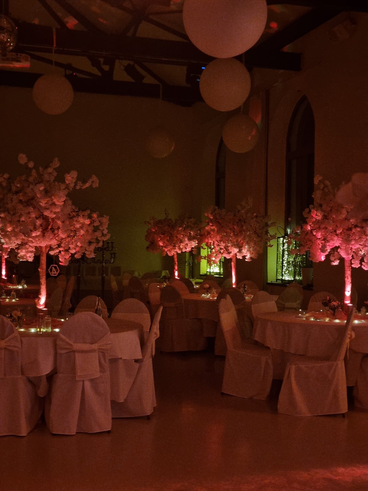 Wedding reception held in decorated Saarbrücken banquet hall