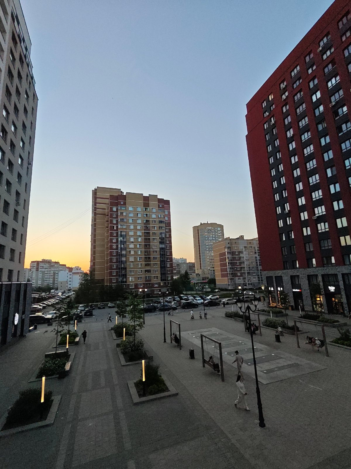 Urban landscapes and red gazebo observed in Yekaterinburg