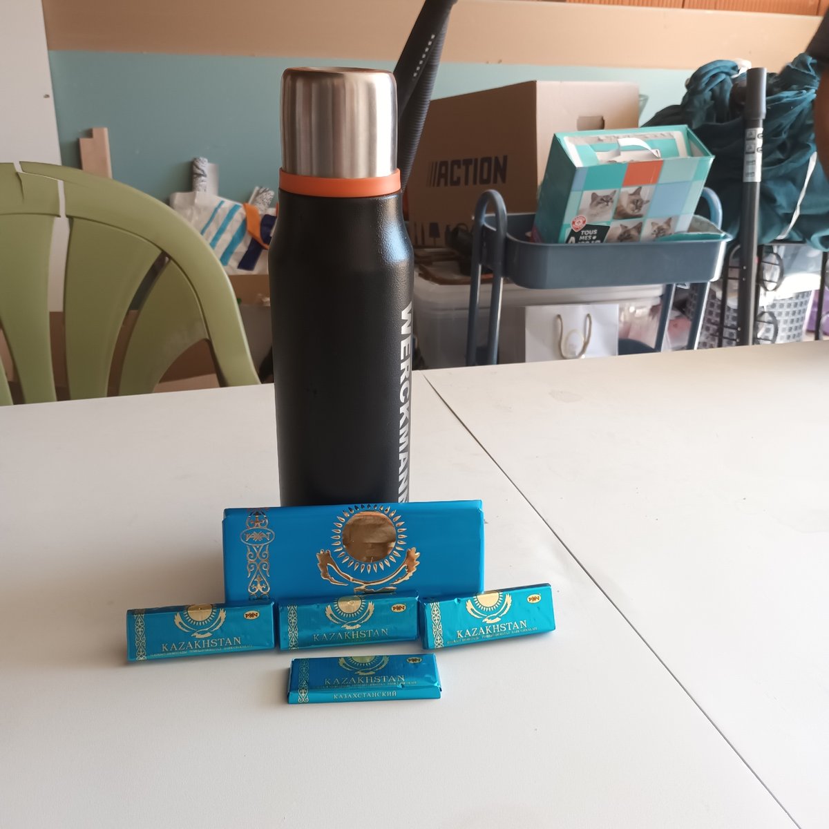 Werckmann thermos and Kazakhstan chocolate bars documented together