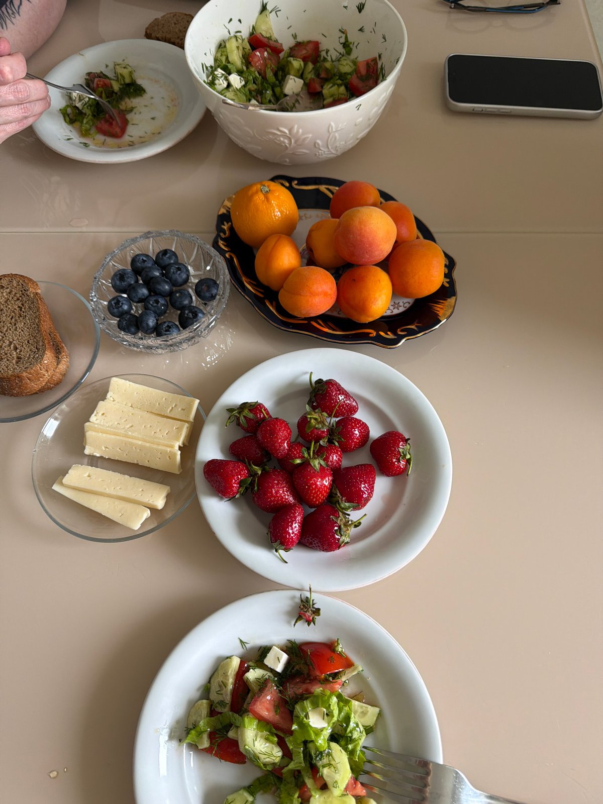 Fresh meal with seasonal fruits documented in Izhevsk kitchen