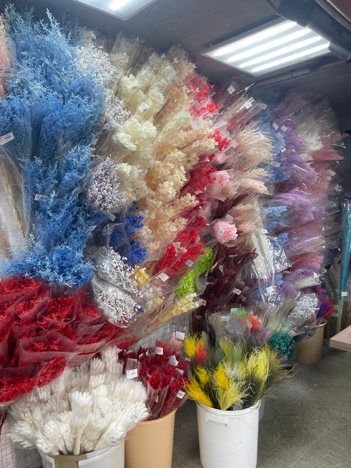 Craft store merchandise and flowers documented in retail setting