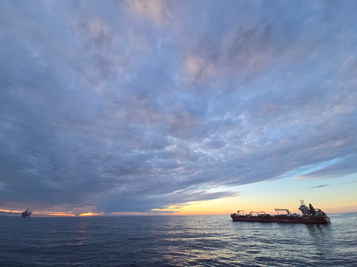 North Sea sunset captured with offshore platform visible