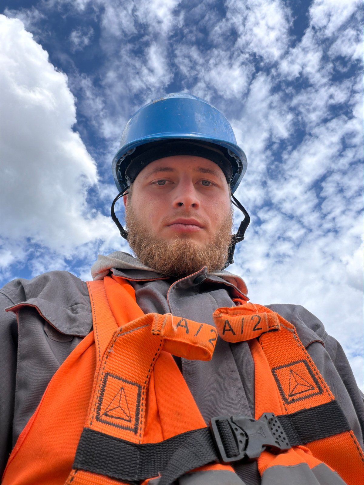 Construction crew at work on a cloudy morning in southern Poland