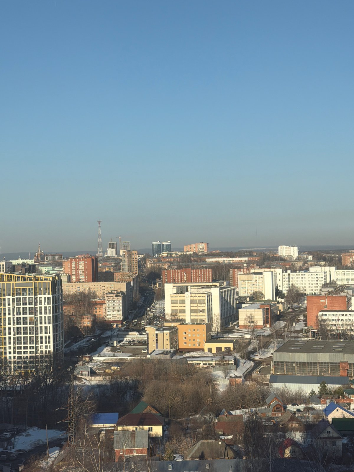 Aerial city view and indoor seedling cultivation captured in Izhevsk