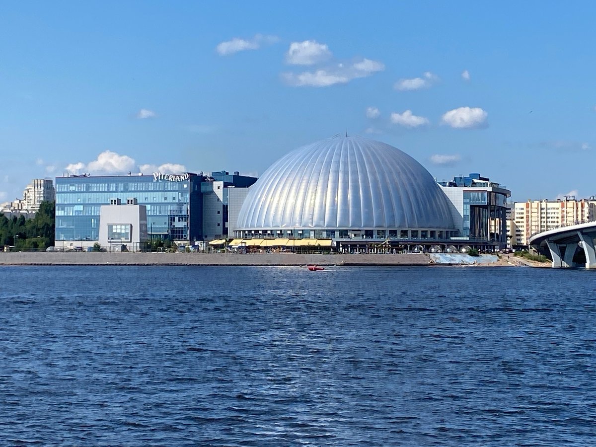Piterland complex on a sunny day at Saint Petersburg's waterfront