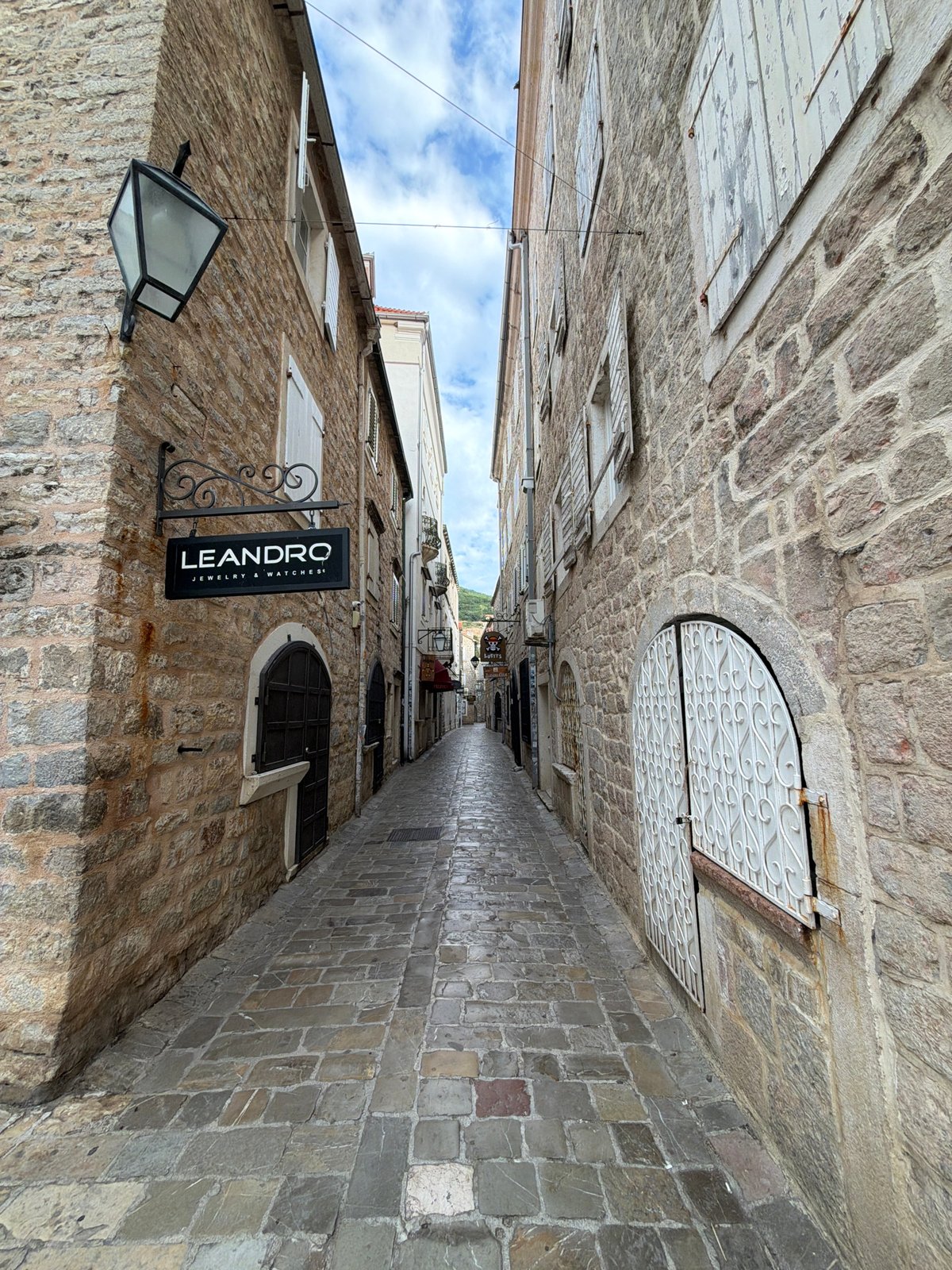 Tourist documents stone streets and architecture in Budva Montenegro