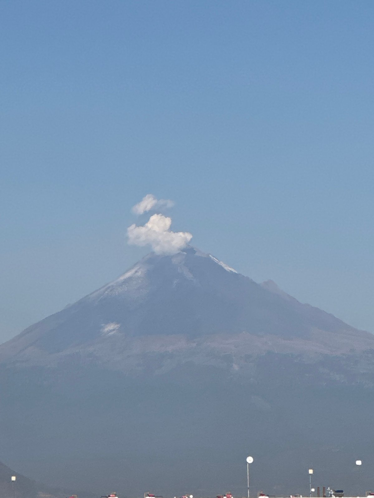 Popocatépetl volcano photographed from Ocotlán showing volcanic plume