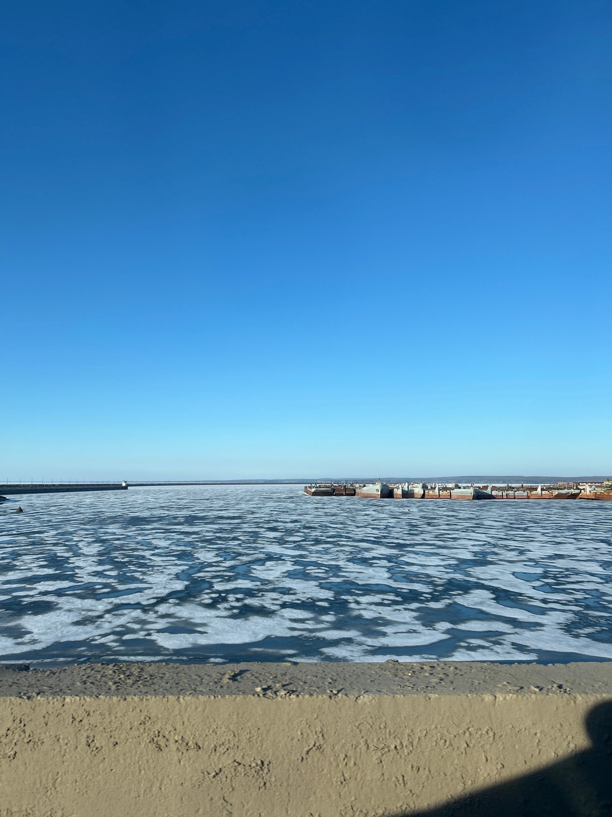 Spring ice breakup observed along Kama River in Chaikovsky