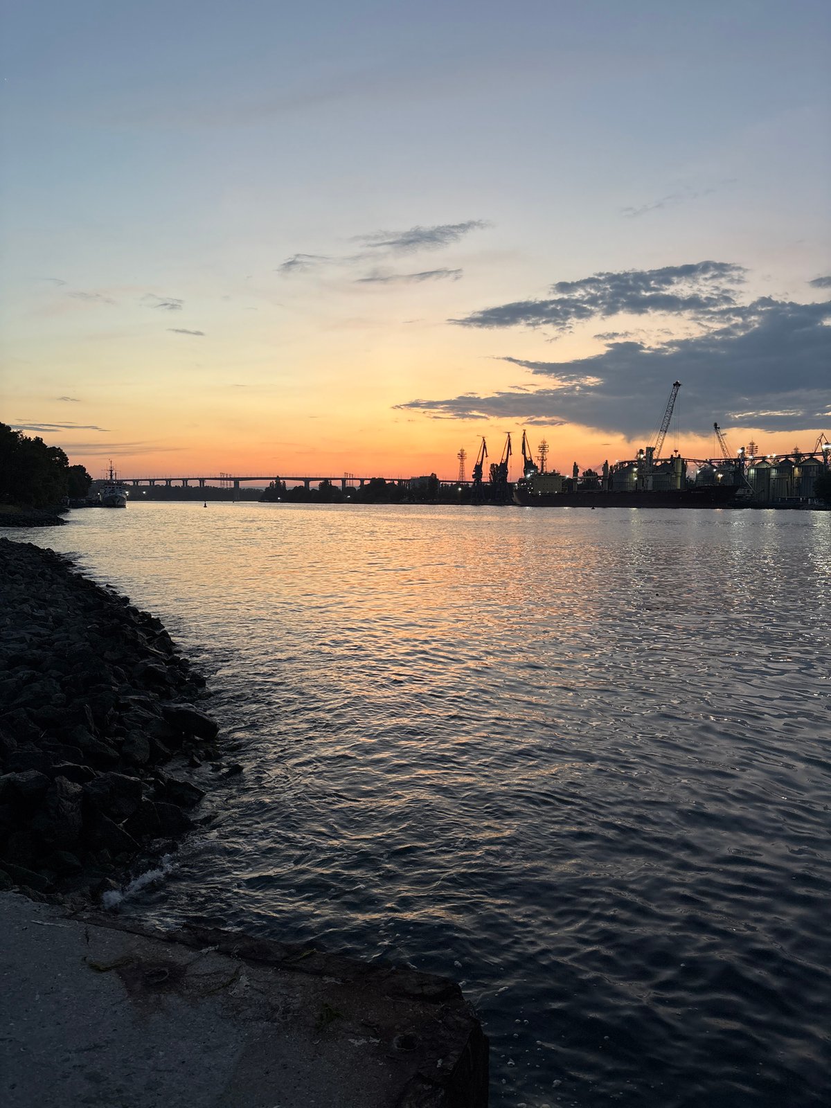 Sunset view captured over Varna's industrial waterfront