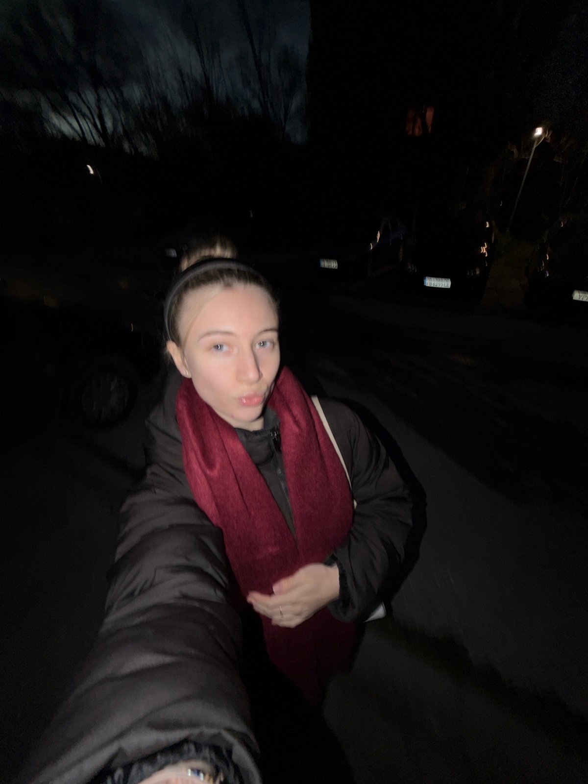 Woman in winter clothing observed at night in Plovdiv