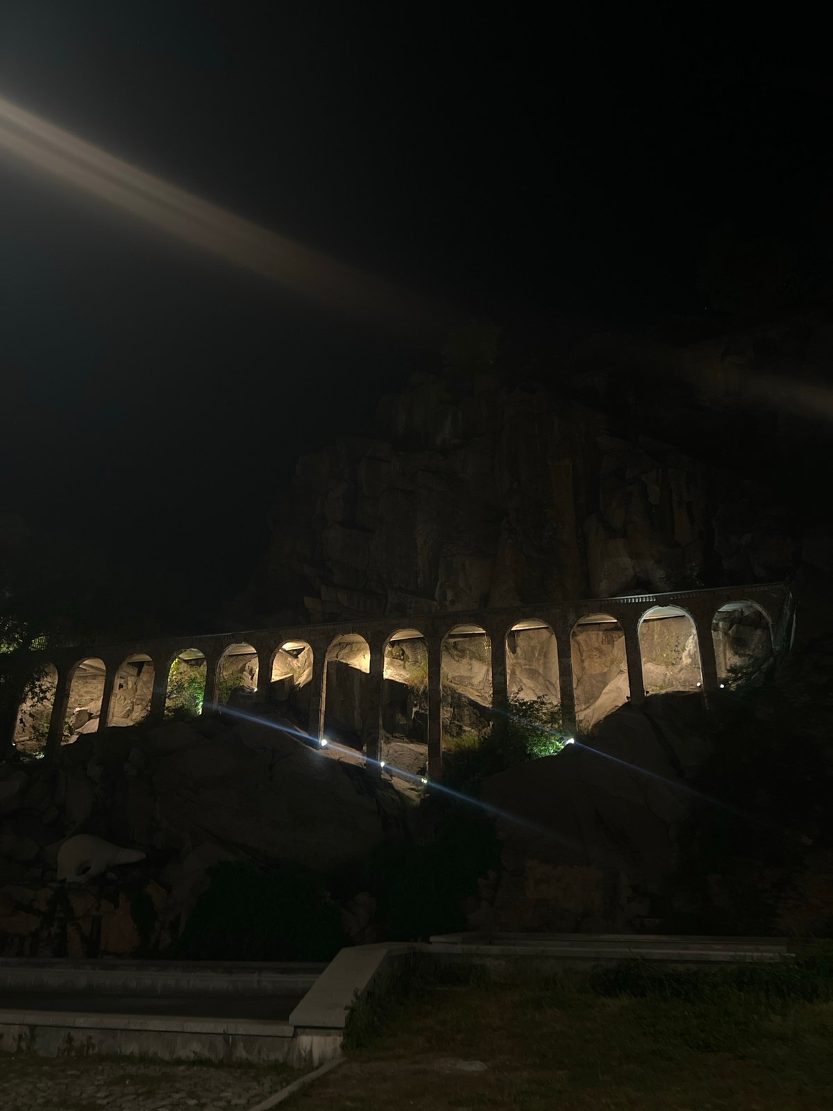 Nighttime documentation of illuminated Roman ruins in Plovdiv, Bulgaria